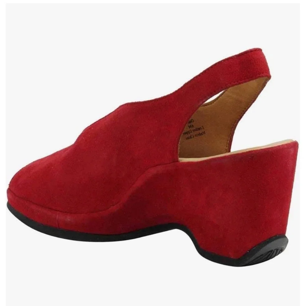 L'Amour Des Pieds Odetta Wedge Sandals Womens 6.5 Red Excellent Suede Slingback